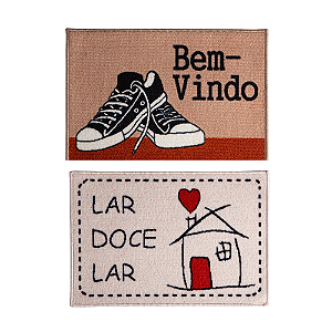 Kit 2 Tapetes Capacho Antiderrapante Porta Entrada 40x60 Cm Bem Vindo Emborrachado Bege Claro e Escuro