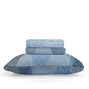 Jogo de Cama Lençol Solteiro Microtec 03 Peças Percal 200 Fios Estampado Geométricas Azul Toque Macio