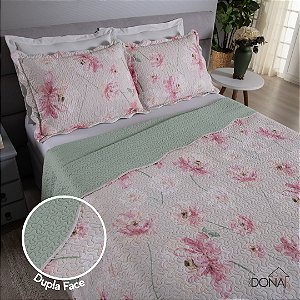 Kit Cobre Leito Colcha Casal Dupla Face Lírio 3 Peças