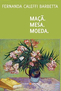 Livro Maça. Moeda. Mesa.