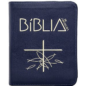 Livro Bíblia De Aparecida - Média Ziper - Azul