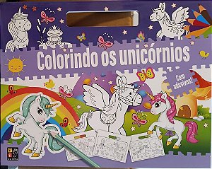 Livro Colorindo - unicornios com adesivos