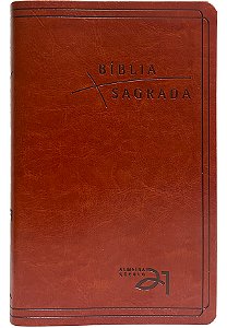 Livro Bíblia Almeida Século 21 Luxo - couro sintético marrom c/...