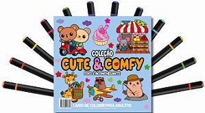 Livro Cute & Comfy Coloring Book for Adults - Fofo e Aconchegan...