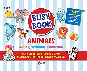Livro Busy Book Animais Grude, Desgrude e Aprenda