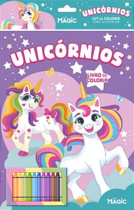 Livro Unicórnios - Kit De Colorir Com Giz De Cera