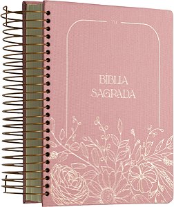 Bíblia Nvi Com Espaço Para Anotações Central, Capa Dura Rosa Floral, Espiral, Leitura Perfeita