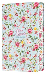 Bíblia Nvi Letra Grande, Couro-Soft Com Trilateral Decorada, Flores, Maximalista, Leitura Perfeita
