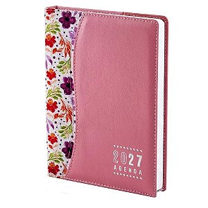 Agenda Diária De Mesa Costurada 2027 - Floral/Rosa