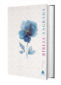 Livro Bíblia Sagrada Acf - Letra Grande - Flor Azul