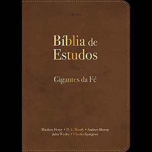Bíblia Sagrada NVT de Estudo Gigantes da Fé: Com comentários de John Wesley, Mathew Henry, Charles Spurgeon, Andrew Murray e D. L. Moody, Letra Tradicional, Capa Couro ecológico Marrom