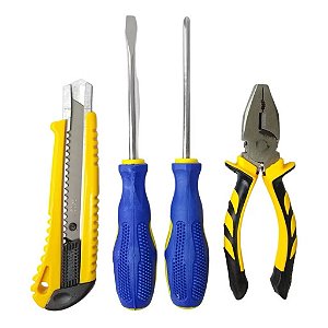 Kit 4 Ferramenta Alicate, Estilete ,chave, Philips Fenda