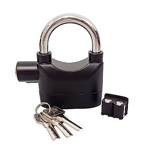 Cadeado Alarme Sonoro Sirene Antifurto + 3 Chaves Anti Micha Prova D'água Moto Bicicleta Portão Casa