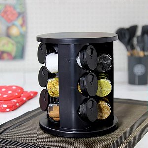 Porta Condimentos Temperos Giratório Potes Vidro Tampa Dosadora Preto