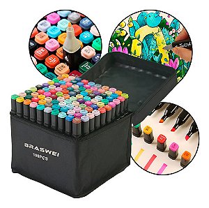 Canetinhas Coloridas Marca Texto Ponta Dupla 100 Cores