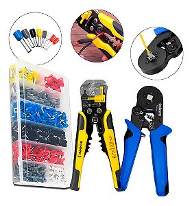 Kit Alicate Crimpar Descascador 1200 Terminais Ilhós Tubular