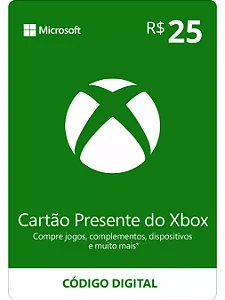 Cartão Presente Xbox R$25 Reais Xbox Live Brasil Código Digital