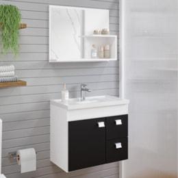 Armario Hortencia 55CM C/Espelheira  Branco/Preto 100% MDF