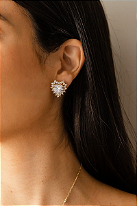 Brinco Coração Zircônia 2 em 1