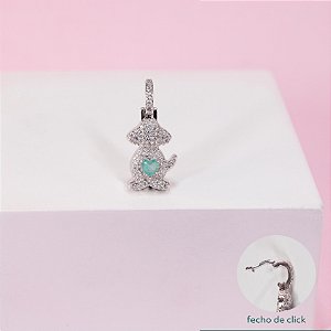 Pingente Pet Cravejado Cachorro no Ródio