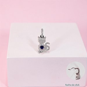 Pingente Pet Cravejado Gato no Ródio