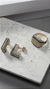 Brinco Argola em L Cravejado