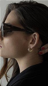 Brinco Argola Meia Lua Cravejada