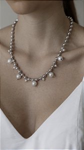 Colar Esferas em Ródio com Perolas