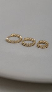 Brinco Trio de Argolas Cravação Inglesa Texturizada