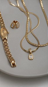 Colar Malha Fita com Pingente de Zircônia