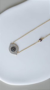 Colar Olho Grego Cravejado com Mini Joaninha