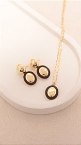 Colar Pingente Oval com Borda Marrom