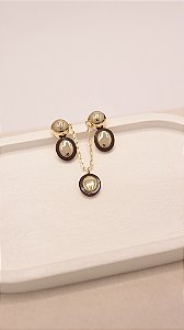 Brinco Duplo com Borda Marrom