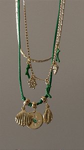 Colar de Elos com Pingentes - Alga Verde, Leme e Concha