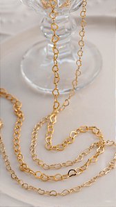 Colar Corrente de Corações Banho de Ouro