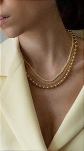 Colar Duplo Corrente de Bolinhas e Cristais Yellow