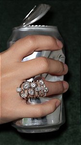 Anel Solitário 5MM Meia Aliança Cravejada Moissanite