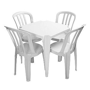 Conjunto/Jogo de Mesa com 4 Cadeiras Plásticas Bistrô 182 Kilos Branca