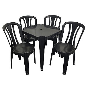 Conjunto/Jogo de Mesa com 4 Cadeiras Plásticas Bistrô 182 Kilos Preta