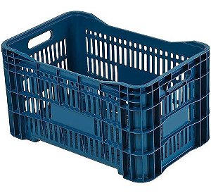 CAIXA PLÁSTICA 46 LITROS HORTIFRUTI VAZADA EMPILHÁVEL AGRÍCOLA AZUL