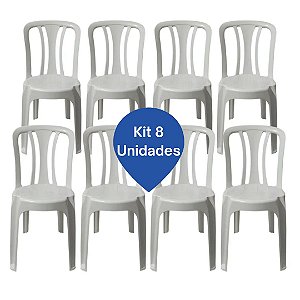 Kit 8 Cadeiras Plastica Bistro 182Kg Branca Sampa Plast