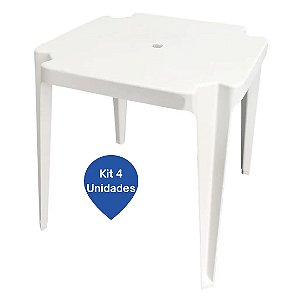Kit 4 Mesas Plásticas Quadrada Monobloco Empilhavel 70x70 Branca