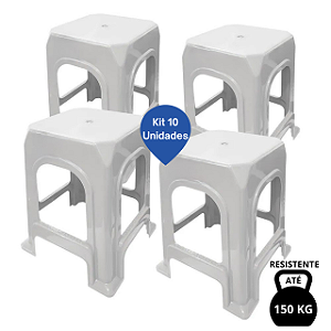 Kit 10 Banquetas/Bancos de Plástico Reforçado 150 Kilos Branco