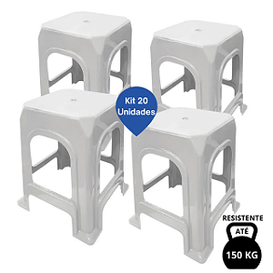 Kit 20 Banquetas/Bancos de Plástico Reforçado 150 Kilos Branco