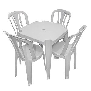 5 Kits Jogo de Mesa com 4 Cadeiras Plásticas Bistrô 182 Kilos Branca