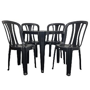 10 Kits Jogo de Mesa com 4 Cadeiras Plásticas Bistrô 182 Kilos Preta