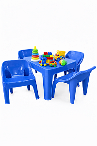 Mesa Infantil com 4 Cadeiras de Plástico Azul - Resistente e Seguro