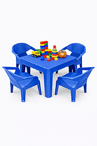 Mesa Infantil com 4 Cadeira Diamante de Plástico Azul - Resistente e Seguro
