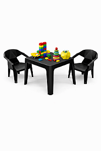 Mesa Infantil com 2 Cadeiras Diamante de Plástico Preta - Resistente e Seguro