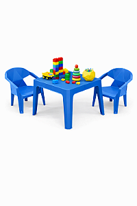 Mesa Infantil com 2 Cadeiras Diamante de Plástico Azul - Resistente e Seguro